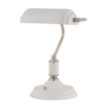 Tioga Banker Table Lamp 1 Light With Toggle Switch, Satin Nickel, Sand White