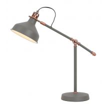Tioga Adjustable Table Lamp, 1 x E27, Sand Grey, Copper, White