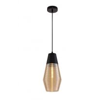 Moriah Single Cone Ceiling Pendant 1 Light E27, Black, Amber Glass