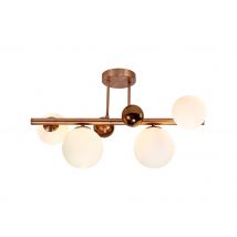 Newstead Semi Flush Ceiling Light, 4 x G9, Antique Copper, Opal & Copper Glass