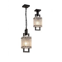 Western Small Square Ceiling Pendant, 1 Light E27, Matt Black, Crystal Sand Glass