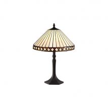 Arcadia 1 Light Octagonal Table Lamp E27 With 30cm Tiffany Shade, Amber, Crystal, Aged Antique Brass