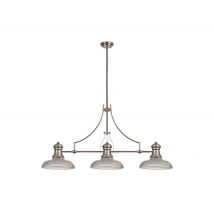 Worcester 3 Light Telescopic Ceiling Pendant E27 With 30cm Round Glass Shade, Polished Nickel, Clear