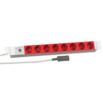 19" 1HE Steckdosenleiste 8 x CEE7/3 rot -- Zuleitung C14 für USV, RAL7035