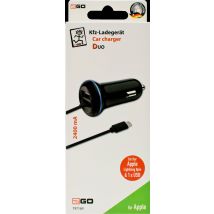 2GO USB-Kfz-Ladegerät 2400mA Lightning + 1x USB 1,4m schwarz