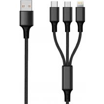 2GO 3in1 USB Ladekabel Micro-USB,Apple,TypeC Nylon 1,5m  sw