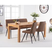 Thetford 150cm Oak Dining Table with 4 Brown Larson Chairs with 2 Brown Benches