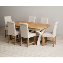 Extending Olympia 180cm Oak and Cream Painted Dining Table with 10 Blue Braced Chairs