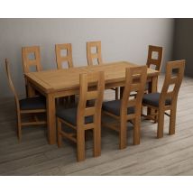 Extending Buxton 180cm Solid Oak Dining Table with 6 Charcoal Grey Natural Chairs