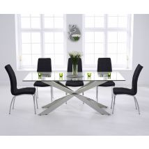 Canova 200cm Glass Dining Table with 10 Black Enzo Chairs