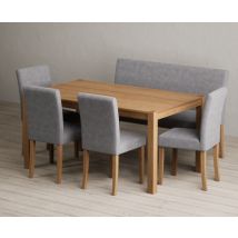 York 150cm Solid Oak Dining Table with 4 Grey Lila Chairs with 1 Grey Bench