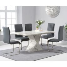 Aaron 160cm White Marble Dining Table With 6 Black Austin Dining Chairs