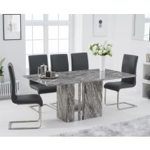 Alicia 180cm Grey Marble Dining Table With 6 Black Austin Chairs