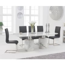 Antonio 180cm White Marble Table With 6 Black Austin Chairs