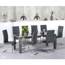 Atlanta 200cm Dark Grey High Gloss Dining Table With 10 Black Austin Chairs