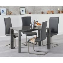 Atlanta 120cm Dark Grey High Gloss Dining Table With 6 Grey Austin Chairs
