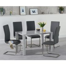 Seattle 120cm Light Grey Gloss Dining Table With 4 Grey Austin Chairs