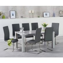 Atlanta 160cm Light Grey High Gloss Dining Table With 8 Black Austin Chairs
