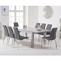 Extending Seattle Light Grey Gloss 160-220cm Dining Table with 6 Black Marco Chairs