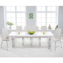 Seattle 200cm White High Gloss Dining Table with 6 Grey Marco Chairs