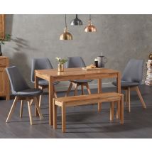 York 150cm Solid Oak Dining Table with 4 Dark Grey Orson Chairs with 1 Oak Bench