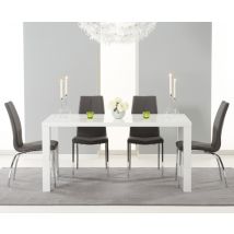 Atlanta 160cm White High Gloss Dining Table with 4 Grey Marco Chairs