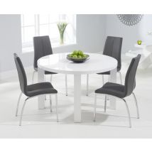 Atlanta 120cm Round White High Gloss Dining Table with 4 Black Marco Chairs