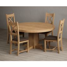 Helmsley 150cm Round Oak Dining Table with 6 Cream Natural Solid Oak Chairs