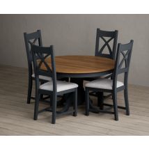 Hertford 120cm Fixed Top Oak and Dark Blue Painted Dining Table with 4 Brown Painted Chairs
