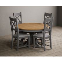 Hertford 120cm Fixed Top Oak and Light Grey Painted Dining Table with 6 Brown Painted Chairs