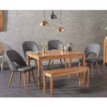 York 120cm Solid Oak Dining Table with 4 Grey Hudson Chairs with 2 Oak Benches