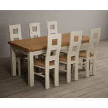 Extending Hampshire 180cm Oak and Cream Painted Dining Table with 6 Light Grey Flow Back Chairs