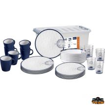 Pack vaisselle Blue Sand Trem 6 assiettes/verres/tasses antidérapant