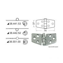 Charnière inox épaisseur 2 mm - 74 x 37 mm