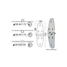Charnière inox épaisseur 2 mm - 137 x 39 mm