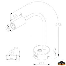 Lampada da lettura AURORA 12/24 V LED con porta USB 3.0 - TREM