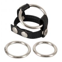 4-teiliges Set „Riemen" plus 3 Penisringe, Hodenriemen verstellbar