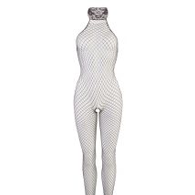 Catsuit aus Netz, ouvert, mit Spitzenhalsband