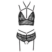 Bralette plus Straps-Slip aus Spitze mit Samtdetails, Strapse abnehmbar