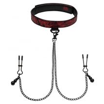 Halsfessel mit Nippelklemmen „Sweet Anticipation Collar Nipple Clamps“, verstellbar