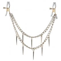 Nippelklammern „Rock Hard Nipple Clamps“, mit stylischer Metallkette voller Spikes, 31 cm