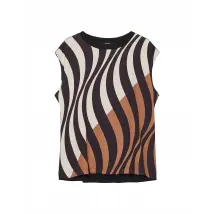 Rundhals T-Shirt Ärmellos mit Frontprint, Schwarz-Braun 36