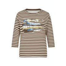 Rundhals 3/4 Shirt Gestreift mit Frontprint, Braun 40