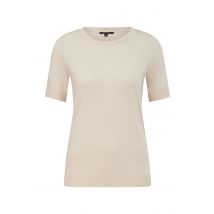 Rundhals T-Shirt mit Rippbündchen, Beige 34