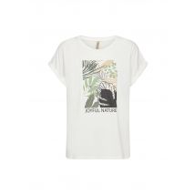 Rundhals T-Shirt mit Front Motivprint, Offwhite XS