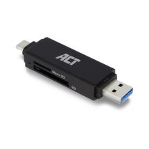 ACT memory card reader USB-C &amp; USB-A - Black