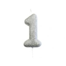Geburtstagskerze Zahl 1, Silber, 7 cm