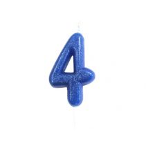 Geburtstagskerze Zahl 4, Blau mit Glitzer, 7 cm