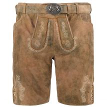 Pfundskerl Kurze Lederhose mit Stickereien und Gürtel Farbe mittelbraun Größe: 37