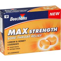 Beechams Sore Throat Relief Lozenges Max Strength Lemon & Honey 1.2mg/2.5mg  20